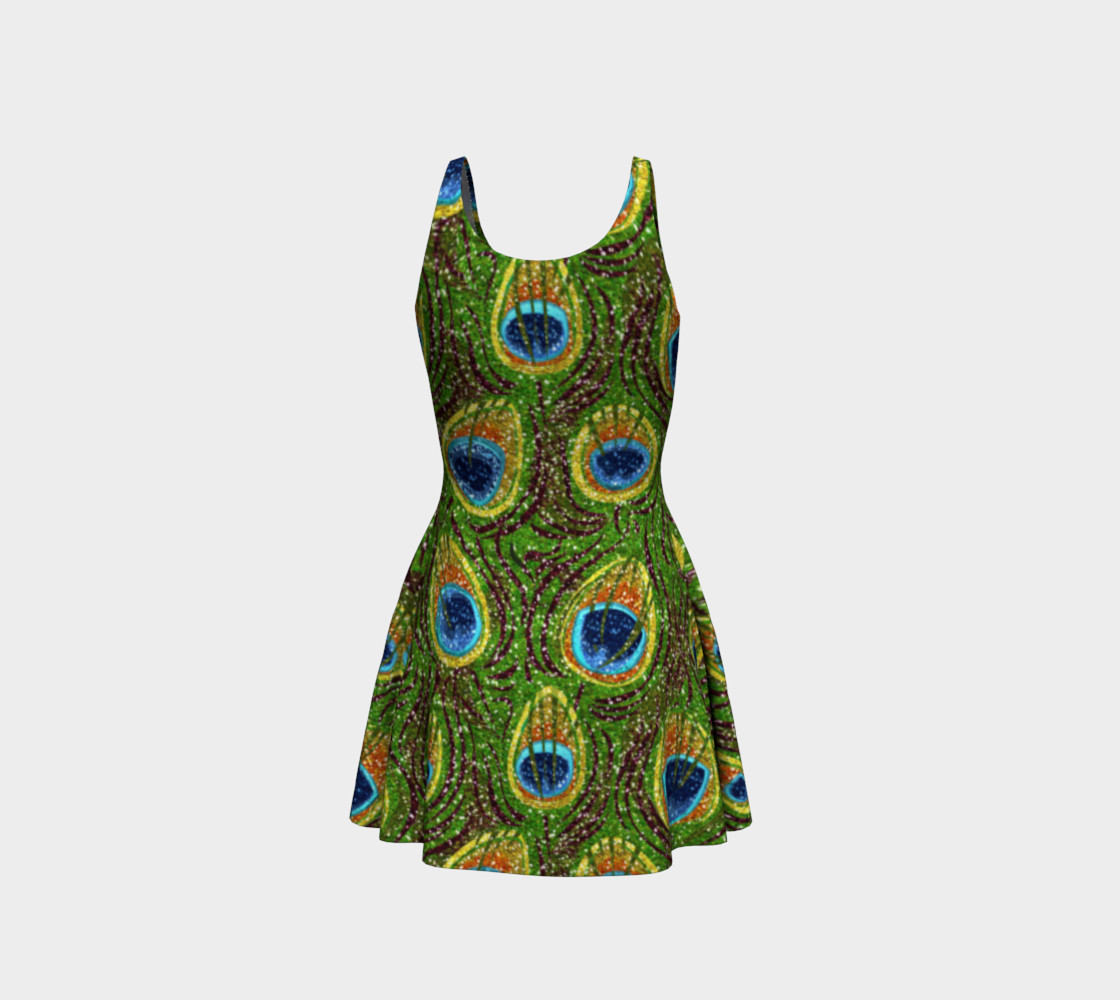 Peacock Feather Glitter Print Flare Dress preview #3