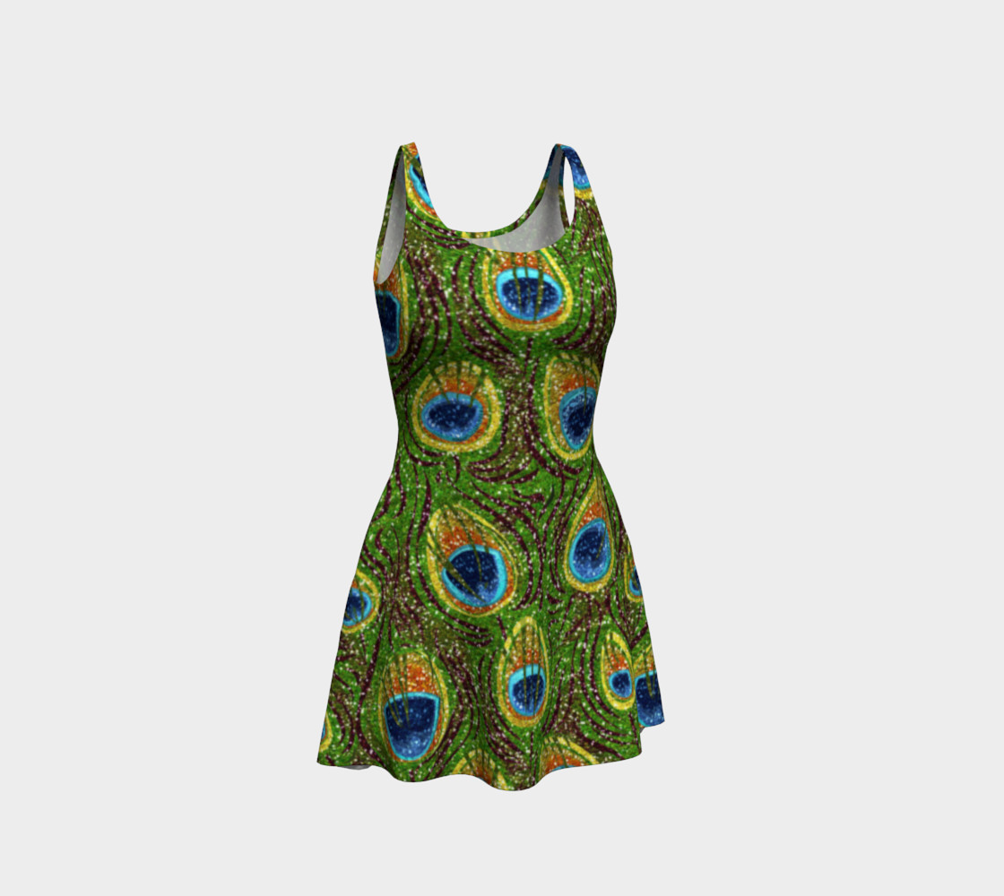Peacock Feather Glitter Print Flare Dress 3D preview
