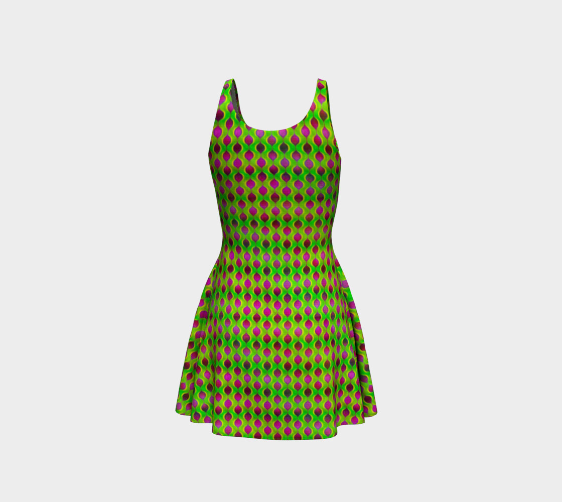 Fun Bright Green Purple Ogee Pattern Flare Dress preview #3