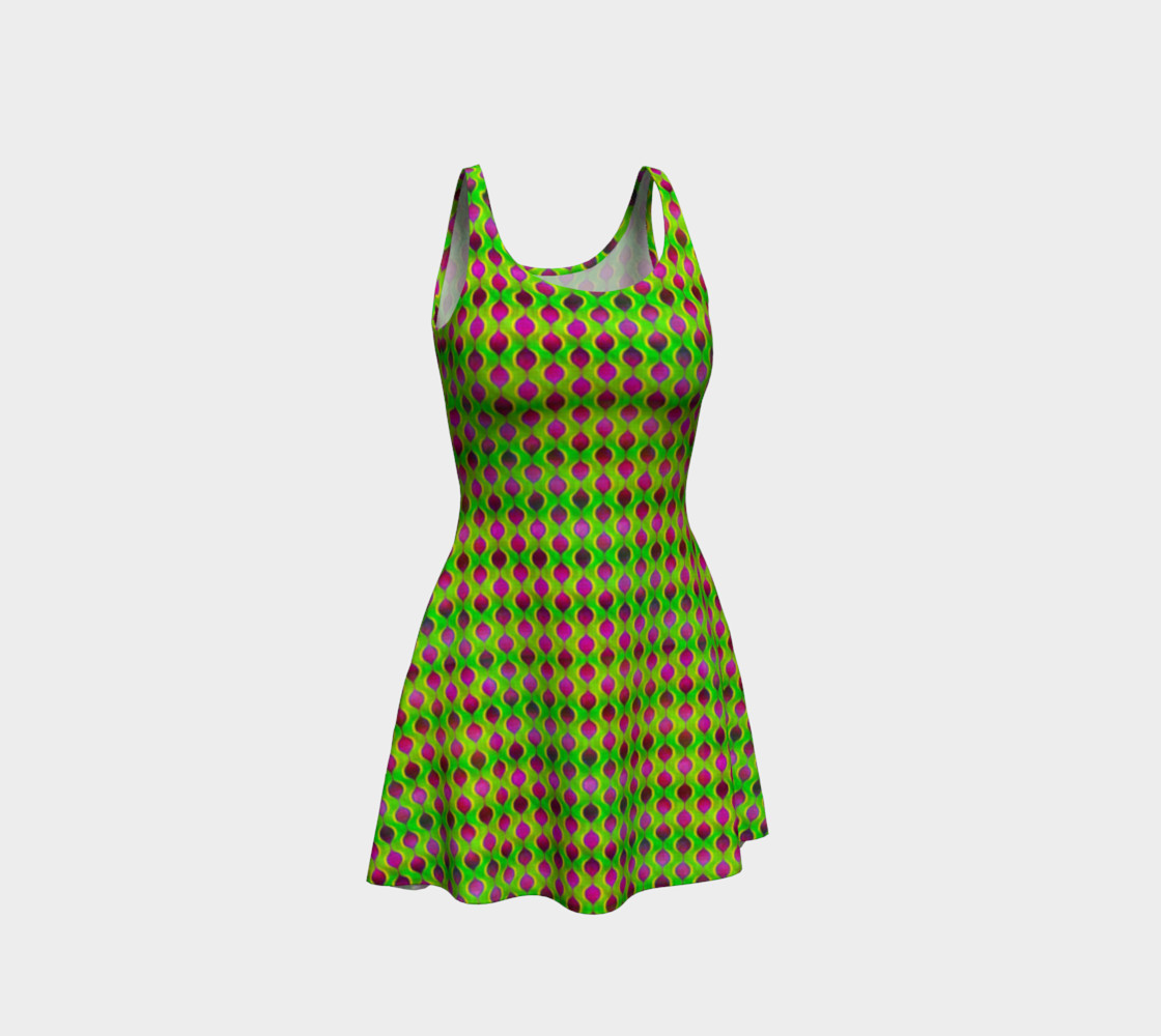 Fun Bright Green Purple Ogee Pattern Flare Dress preview #1