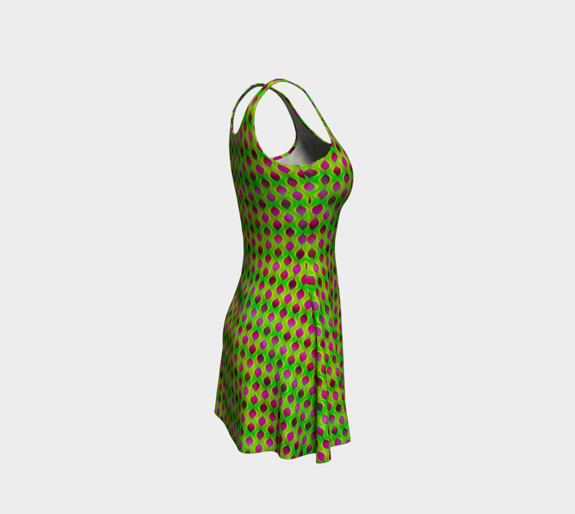 Fun Bright Green Purple Ogee Pattern Flare Dress preview #4