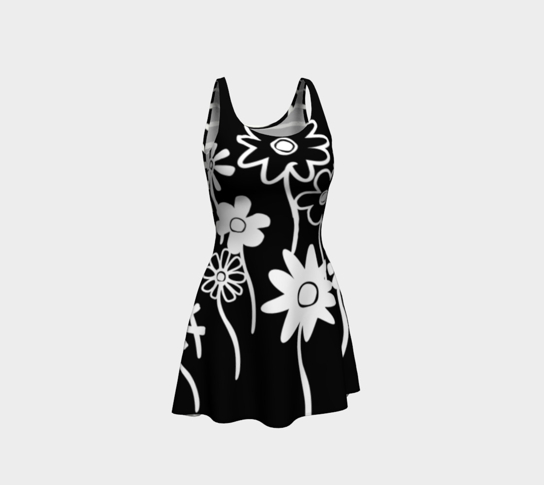 Nalah Print--Malah Print Black and White Funky Flowers on Front, Black and White Uneven Stripes on Back preview #1
