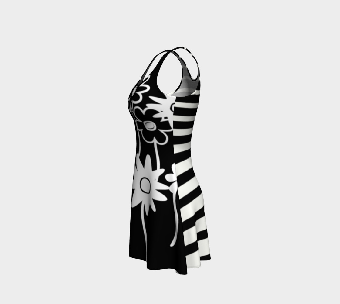 Nalah Print--Malah Print Black and White Funky Flowers on Front, Black and White Uneven Stripes on Back preview #2