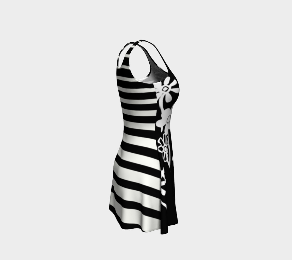 Nalah Print--Malah Print Black and White Funky Flowers on Front, Black and White Uneven Stripes on Back preview #4