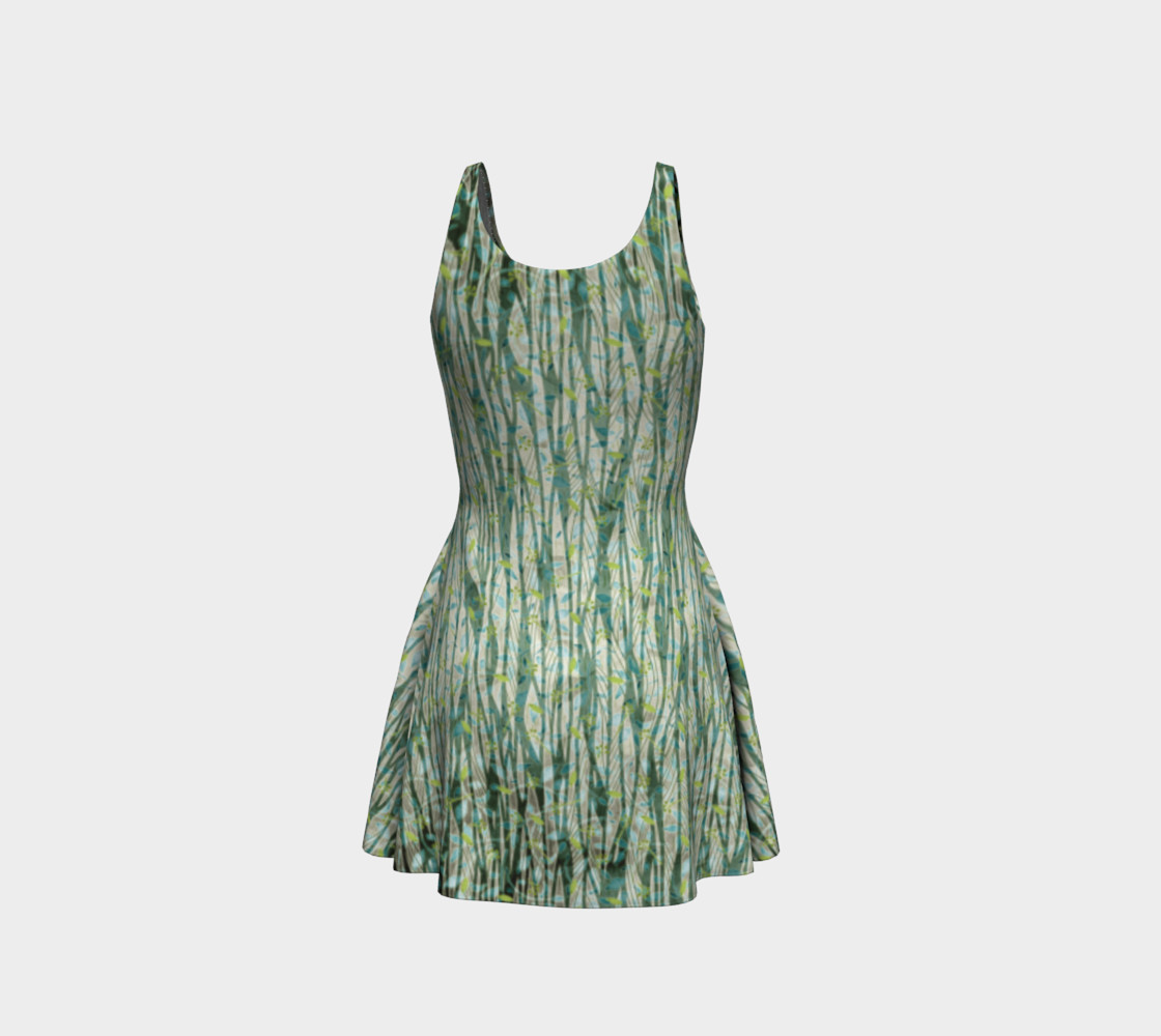 Blue Green Black Nature Floral Flare Dress preview #3