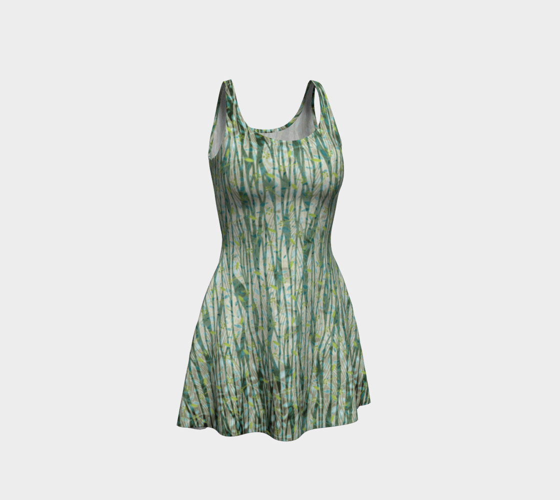 Blue Green Black Nature Floral Flare Dress preview #1