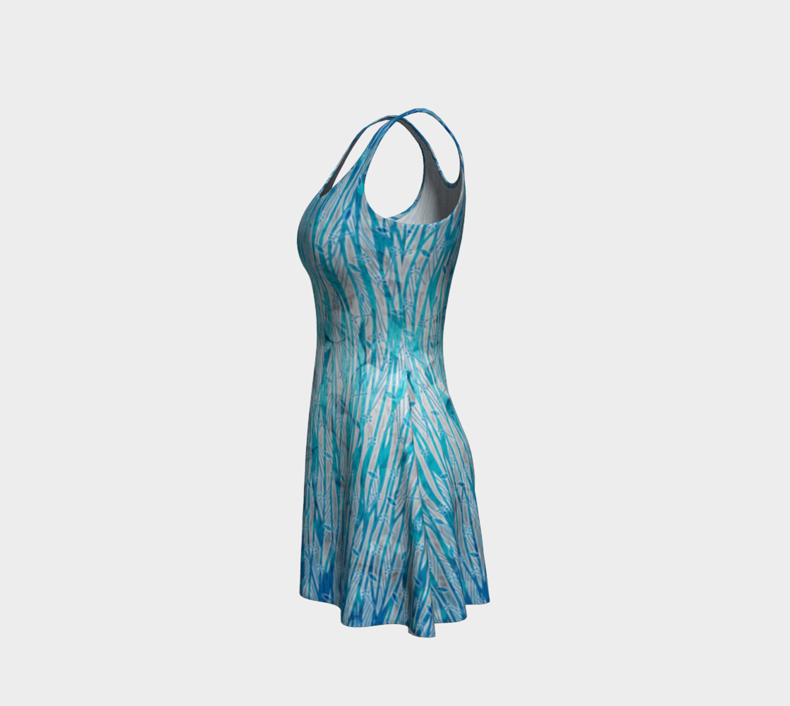 Blue Turquoise Silver Leafy Floral Flare Dress preview #2