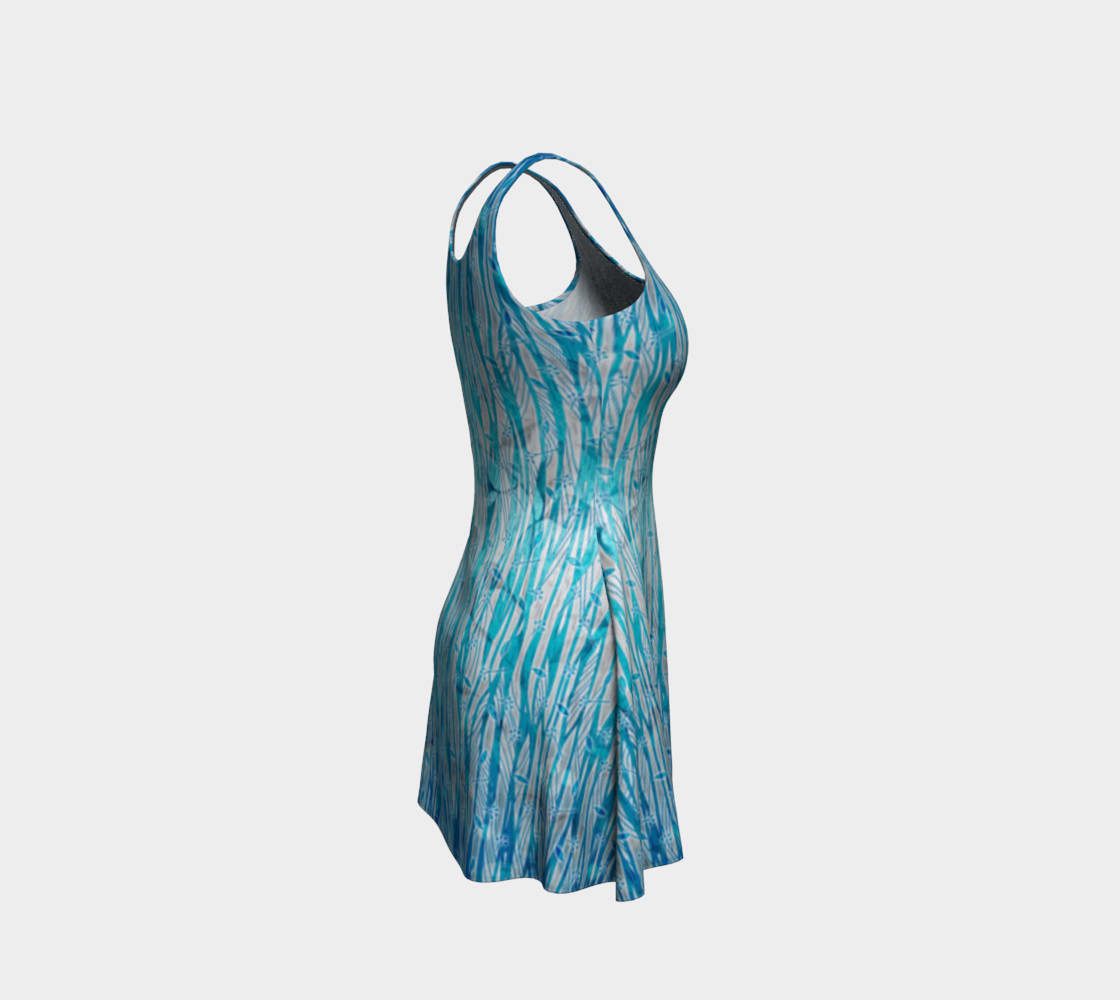 Blue Turquoise Silver Leafy Floral Flare Dress preview #4