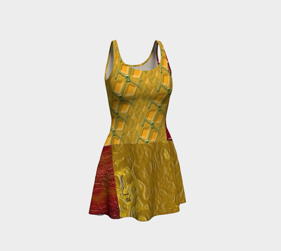 Orange and Red Patches Flare Dress 3D preview
