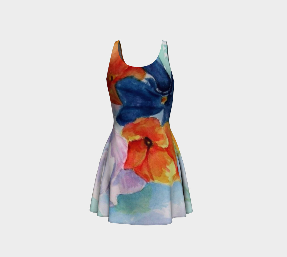 Orange Pansies Flare Dress preview #3