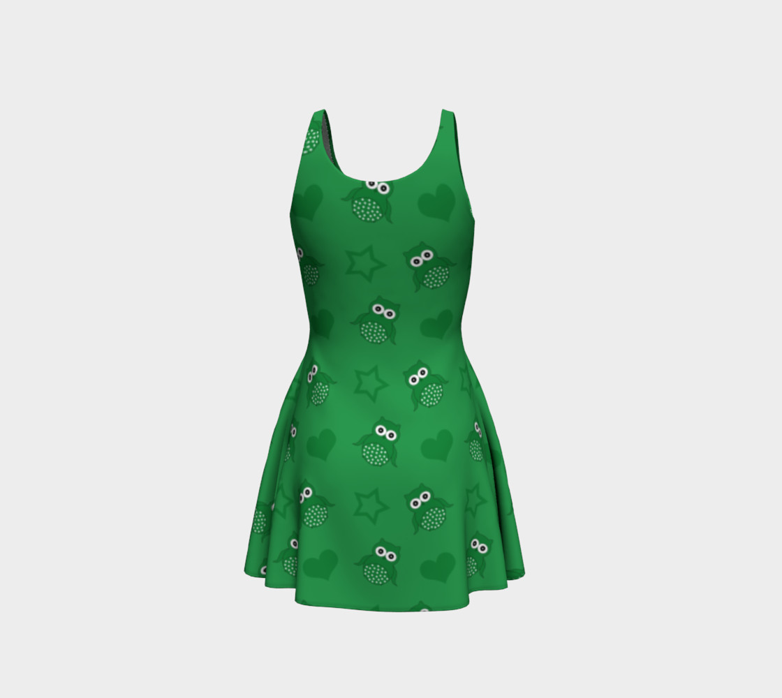 Green owls stars hearts dress preview #3