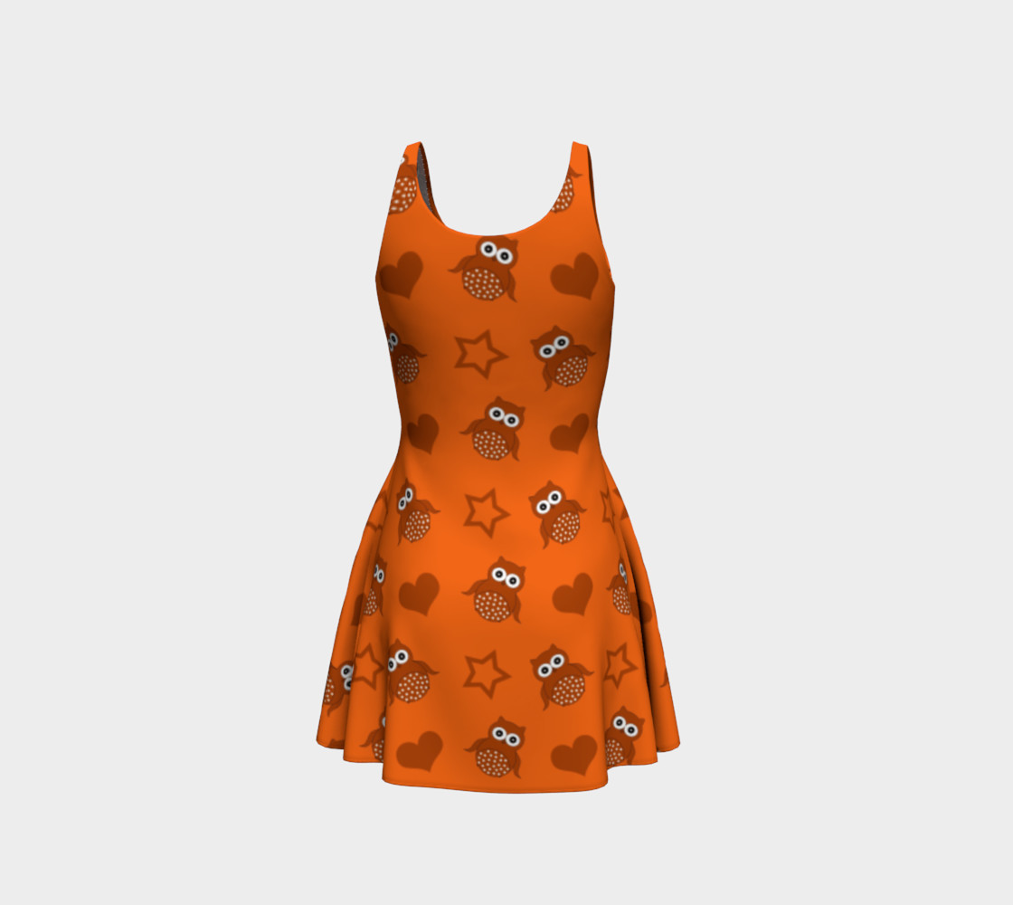 Orange owls stars hearts dress preview #3