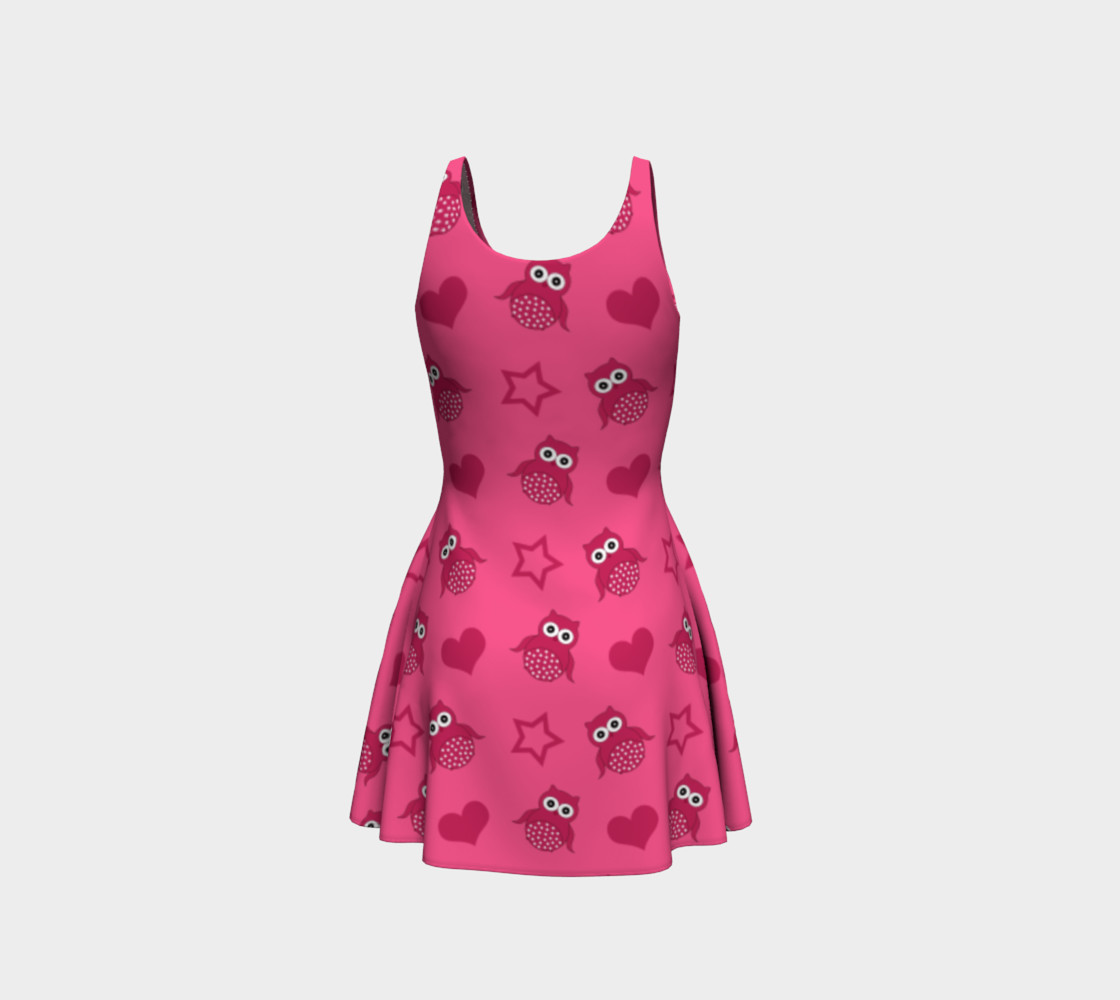 Pink owls stars hearts dress preview #3