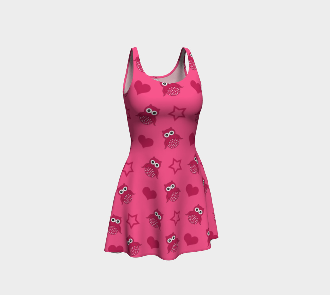 Pink owls stars hearts dress preview #1