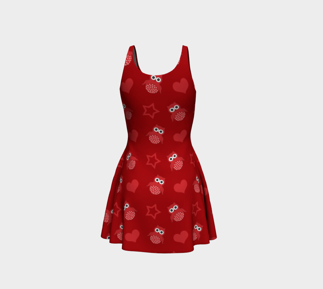 Red owls stars hearts dress preview #3