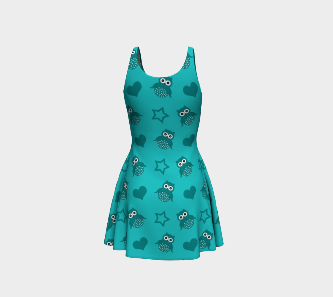 Turquoise owls stars hearts dress preview #3