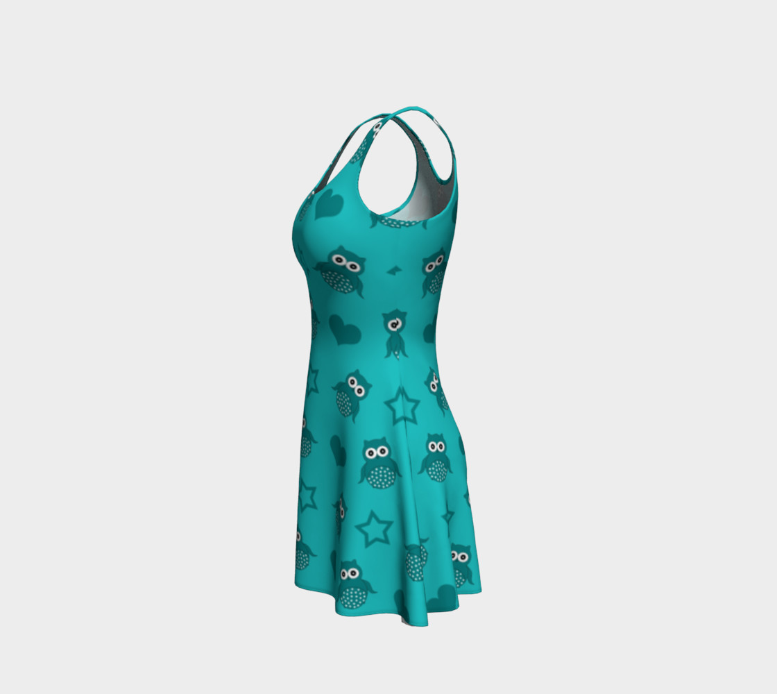 Turquoise owls stars hearts dress preview #2