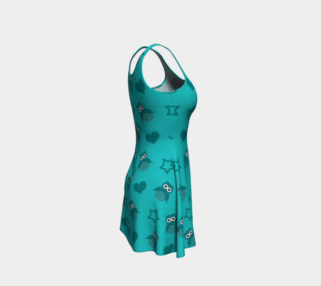 Turquoise owls stars hearts dress preview #4