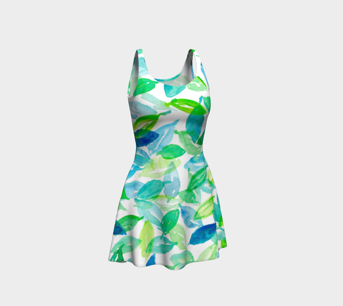 Aperçu de Watercolor Leaves Flare Dress #1