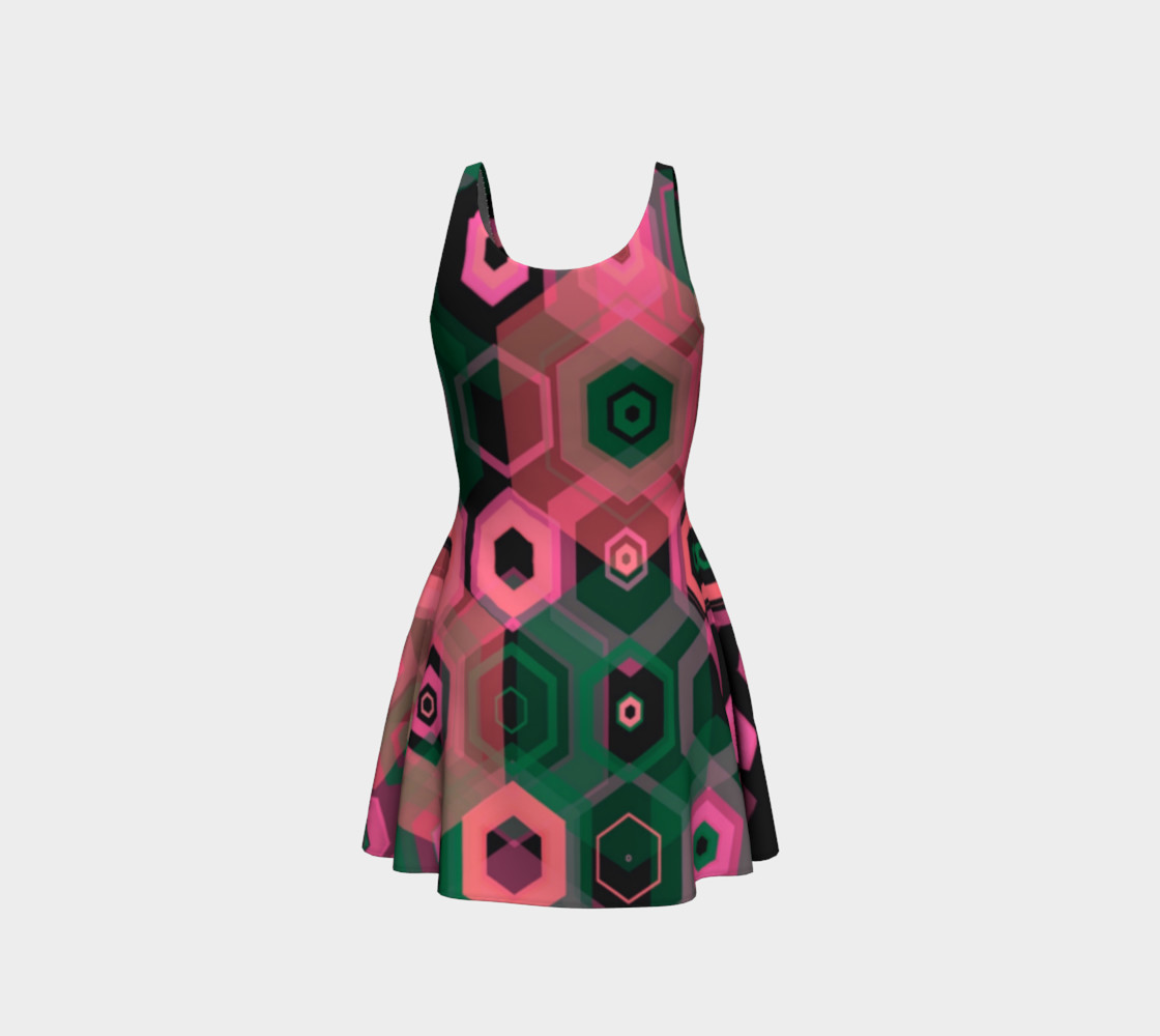 So Retro Pink Abstract Flare Dress preview #3