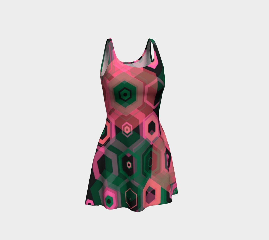 So Retro Pink Abstract Flare Dress preview #1