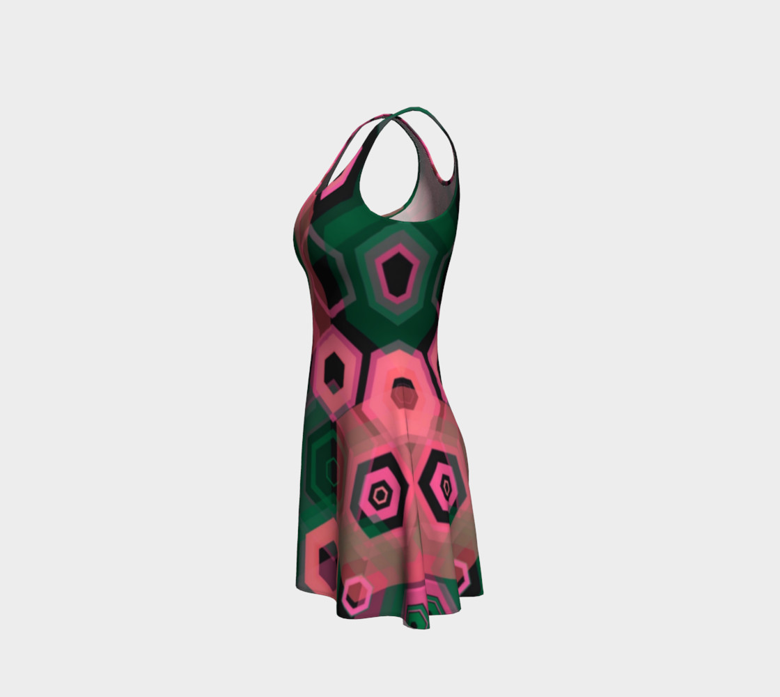 So Retro Pink Abstract Flare Dress preview #2