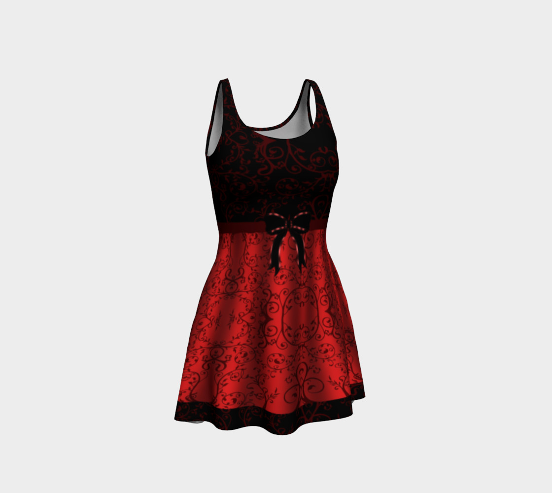 Red Damask Bow Illusion Print Goth Dress preview #1