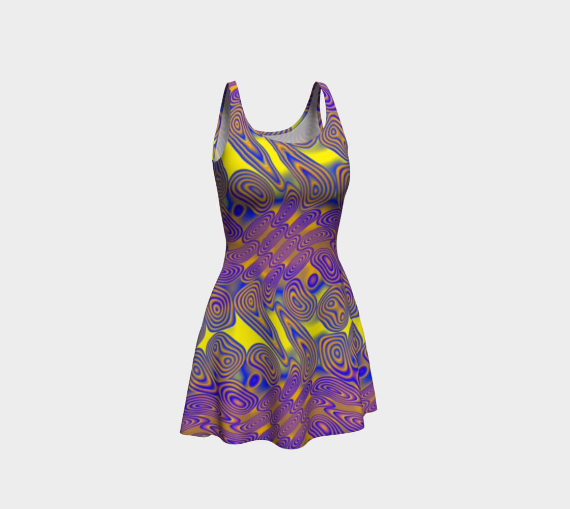 Blue and Yellow Dotted Twist Flare Dress 3D preview