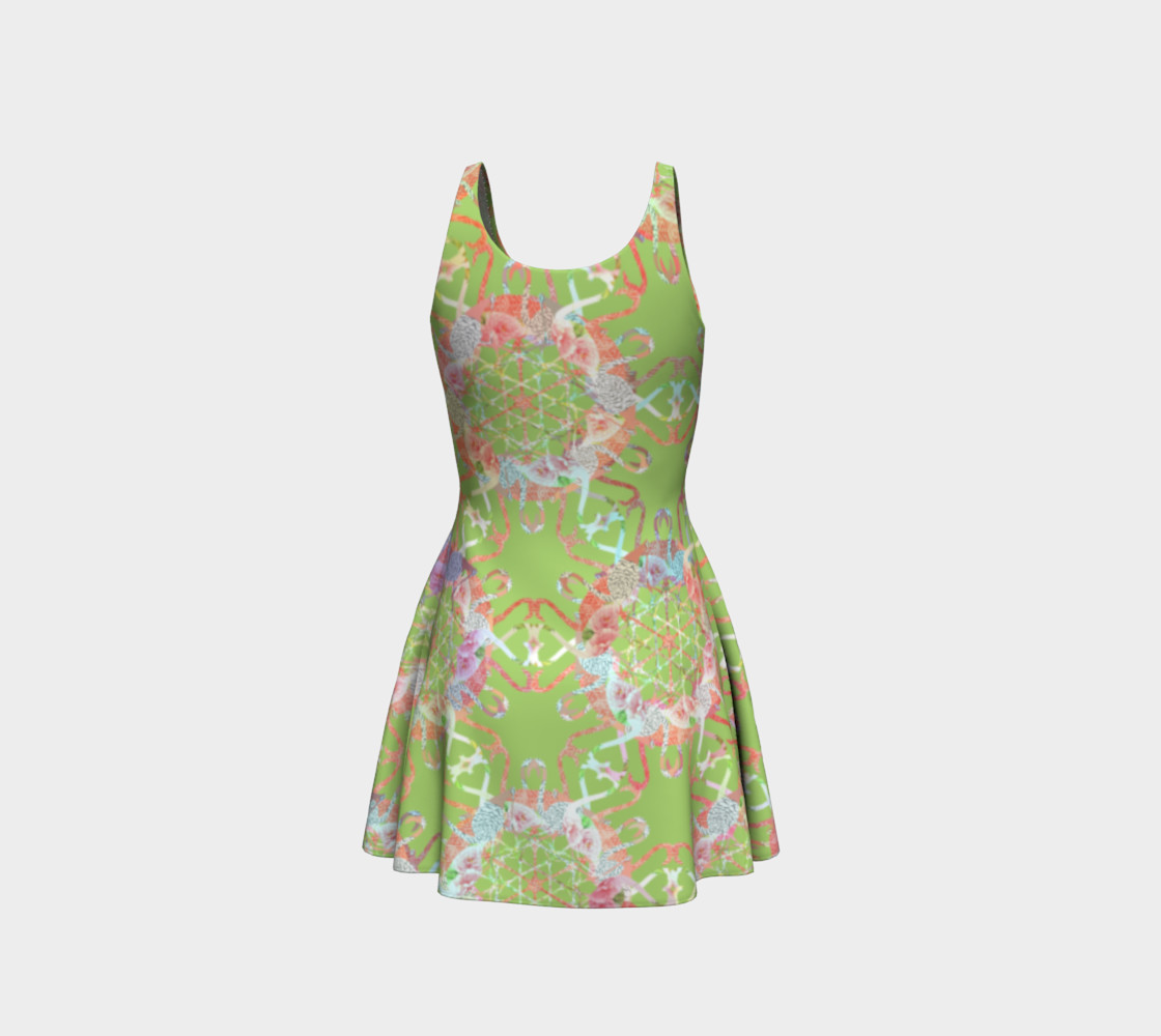 Aperçu de Flamingo Love, Green, Sleeveless, Summer Dress #3