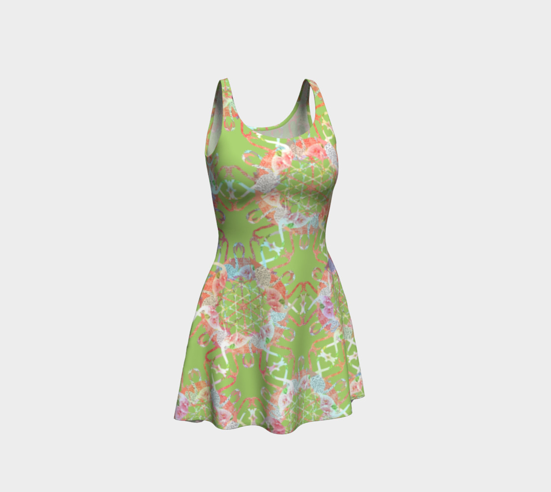 Aperçu de Flamingo Love, Green, Sleeveless, Summer Dress #1