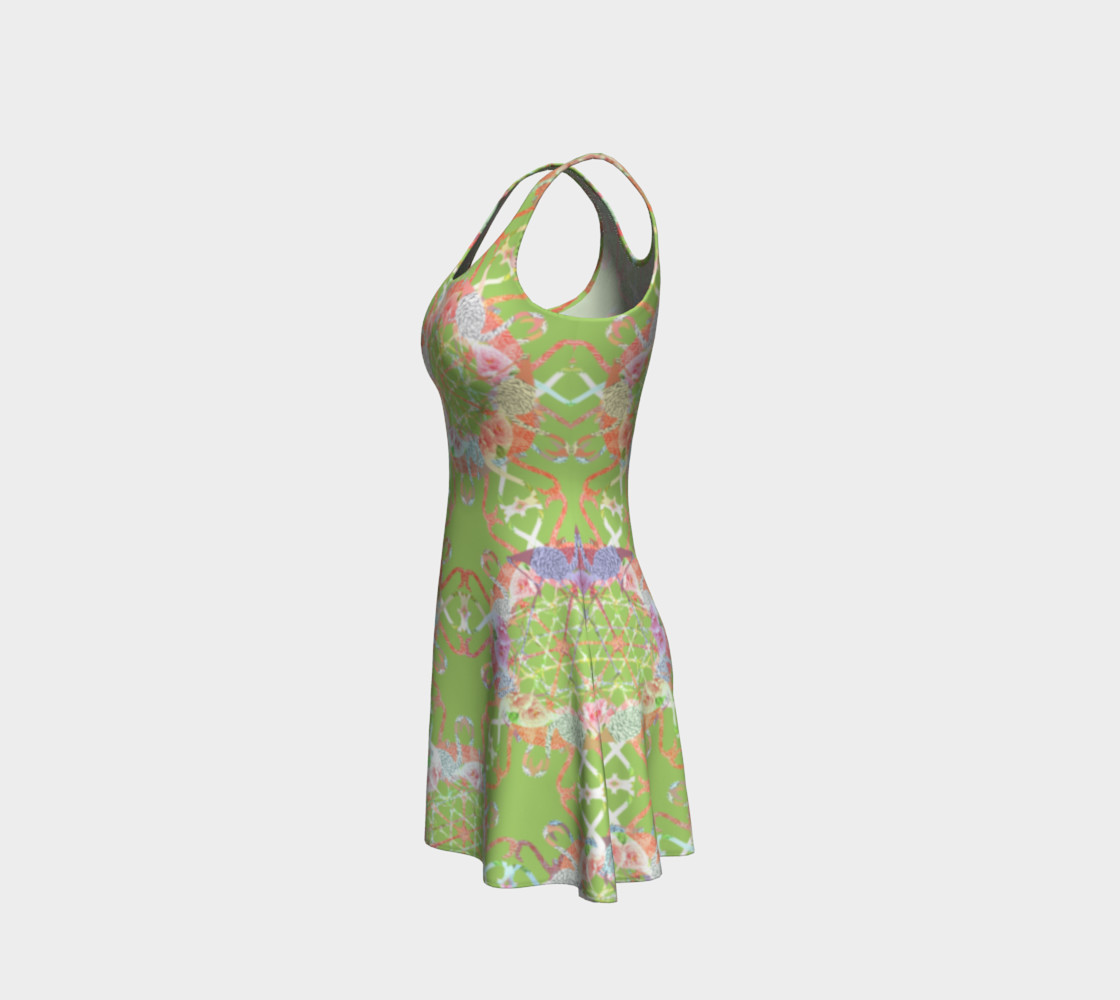 Flamingo Love, Green, Sleeveless, Summer Dress Miniature #3