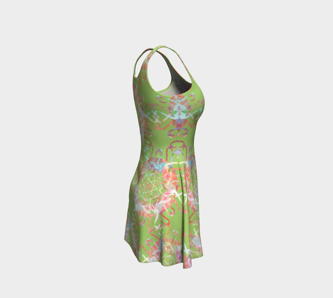Aperçu de Flamingo Love, Green, Sleeveless, Summer Dress #4