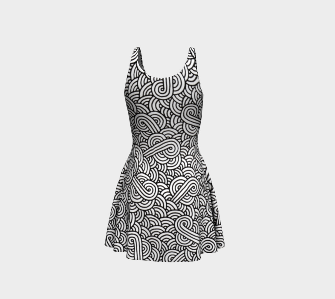 Black and white swirls doodles Flare Dress preview #3