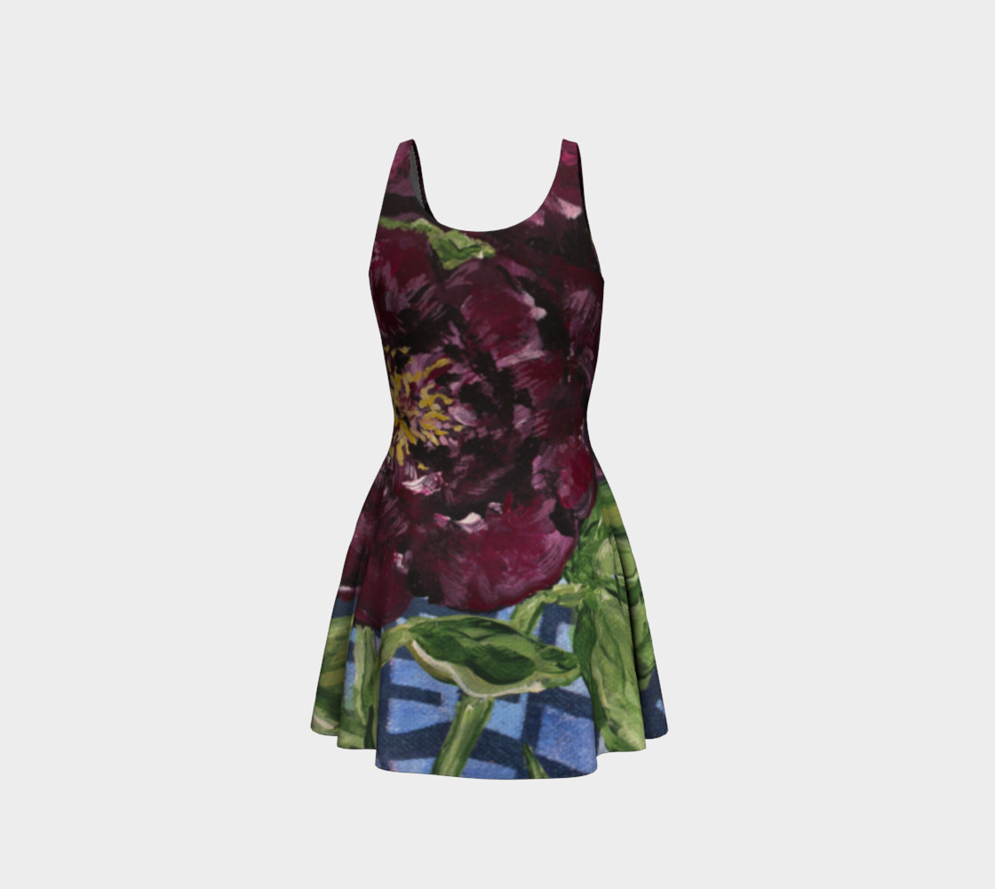 Burgundy Peony Flare Dress preview #3