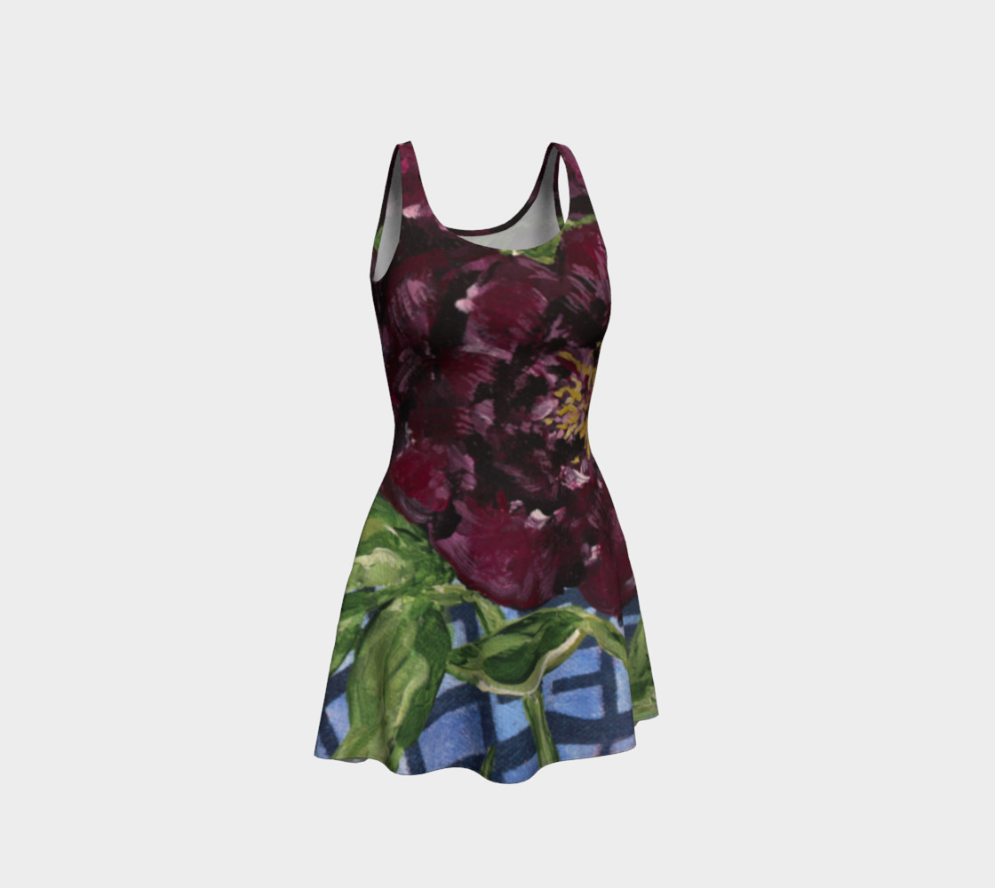 Burgundy Peony Flare Dress preview #1