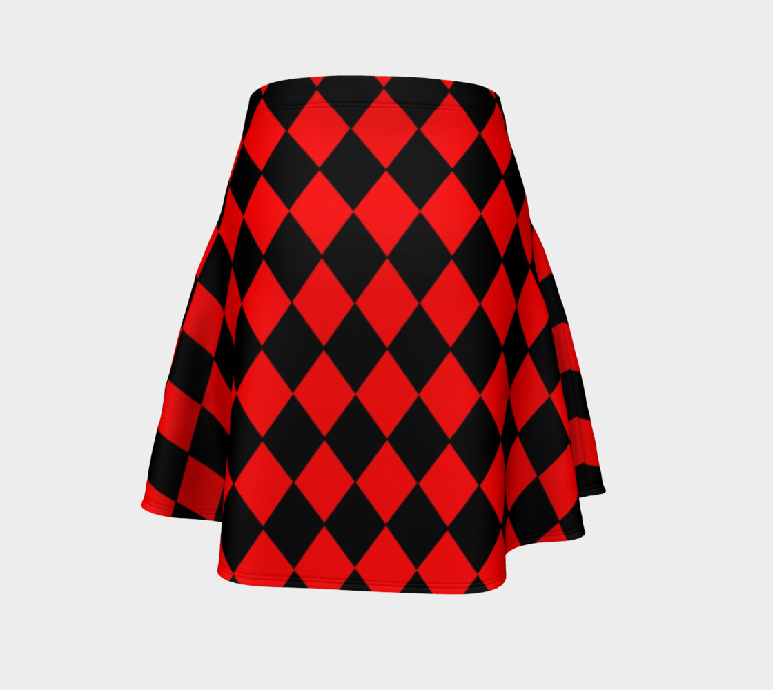 Red And Black Diamond Pattern Flare Skirt preview #4