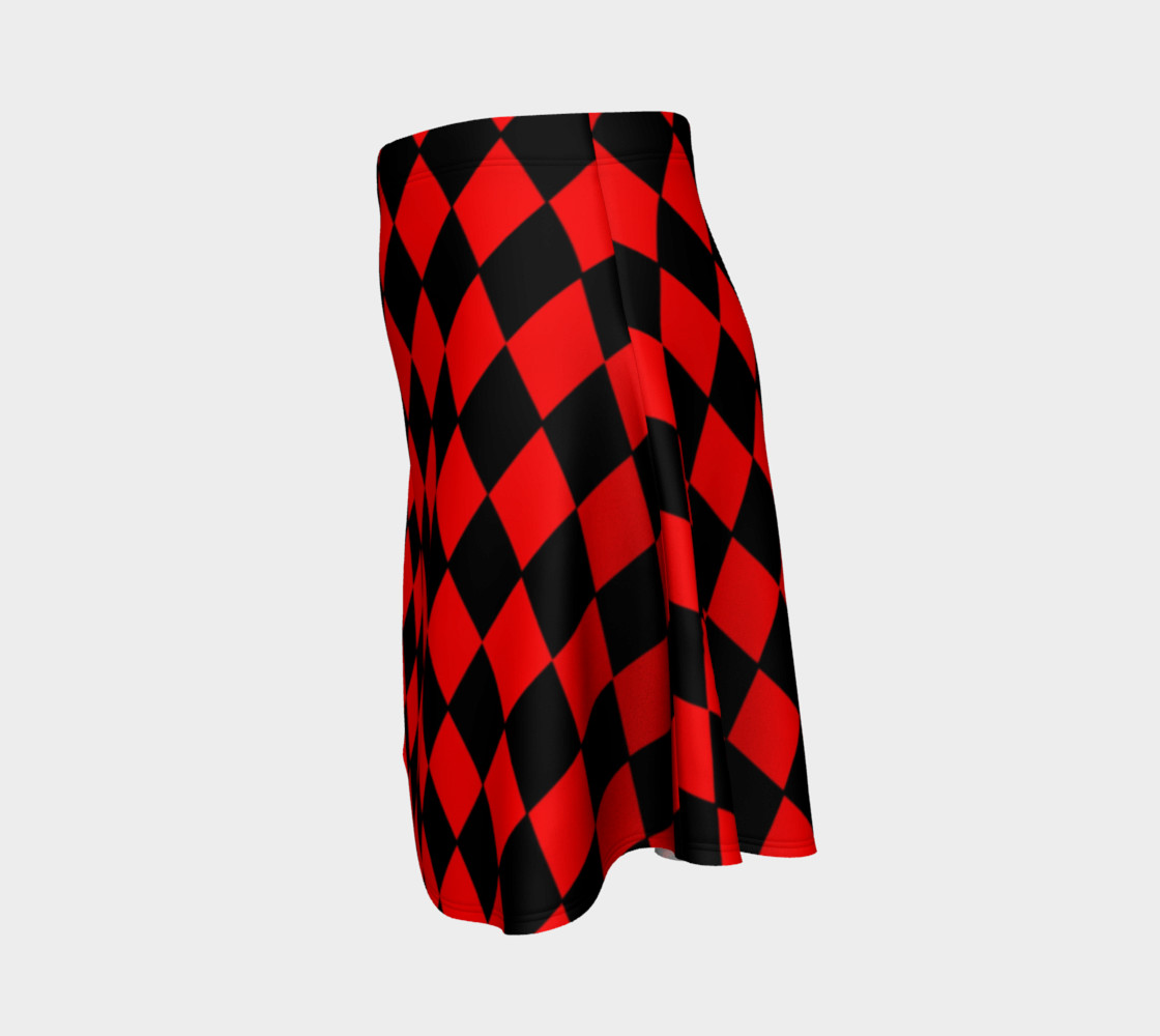 Red And Black Diamond Pattern Flare Skirt preview #2