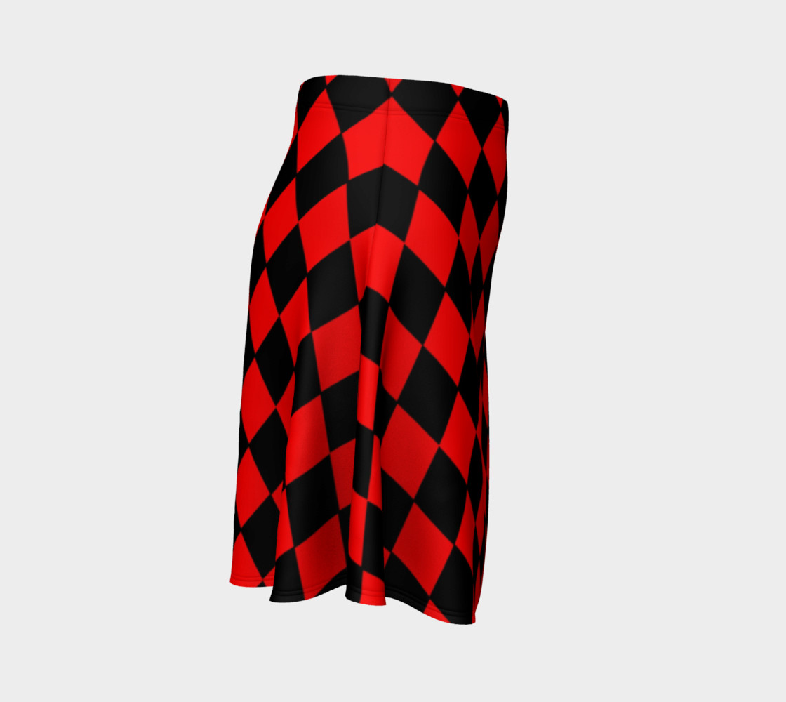 Red And Black Diamond Pattern Flare Skirt preview #3