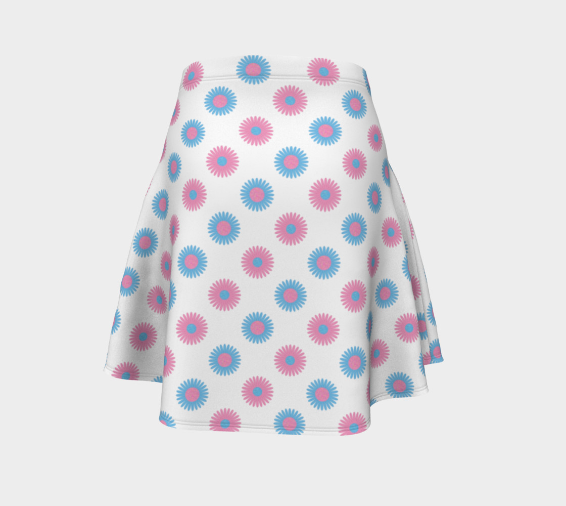 Pink and Blue Flowers Trans Pride Flare Skirt (White) preview #4