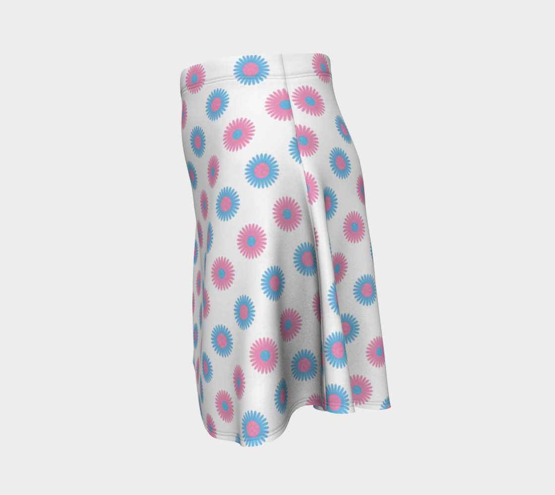 Pink and Blue Flowers Trans Pride Flare Skirt (White) preview #2