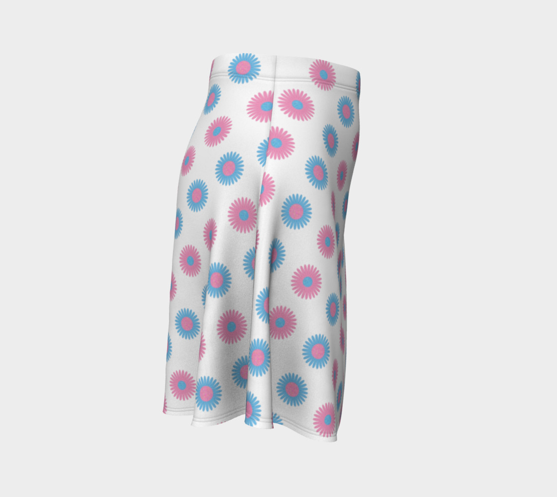 Pink and Blue Flowers Trans Pride Flare Skirt (White) preview #3