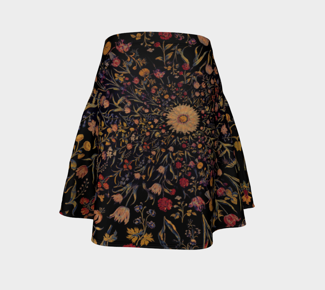 Medieval Flowers on Black Flare Skirt preview #4