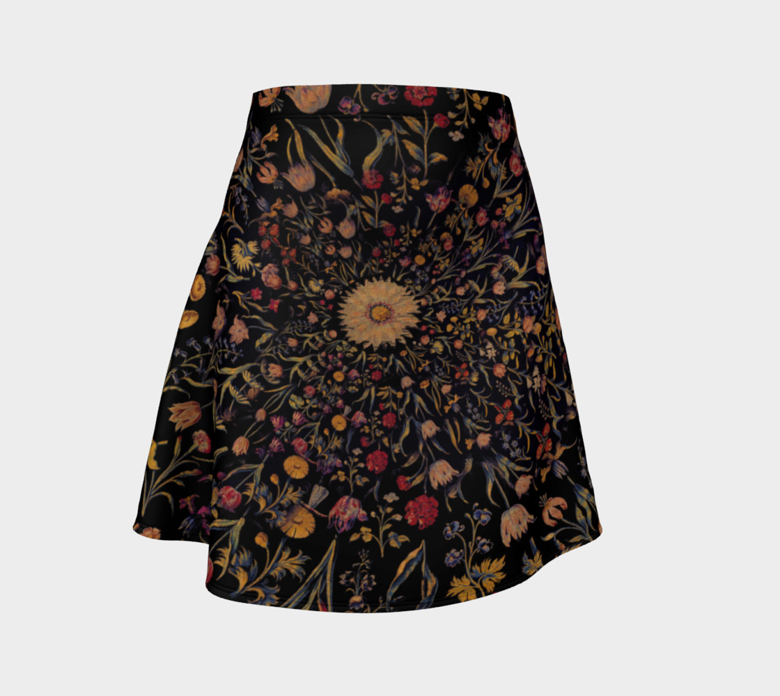 Medieval Flowers on Black Flare Skirt preview #1