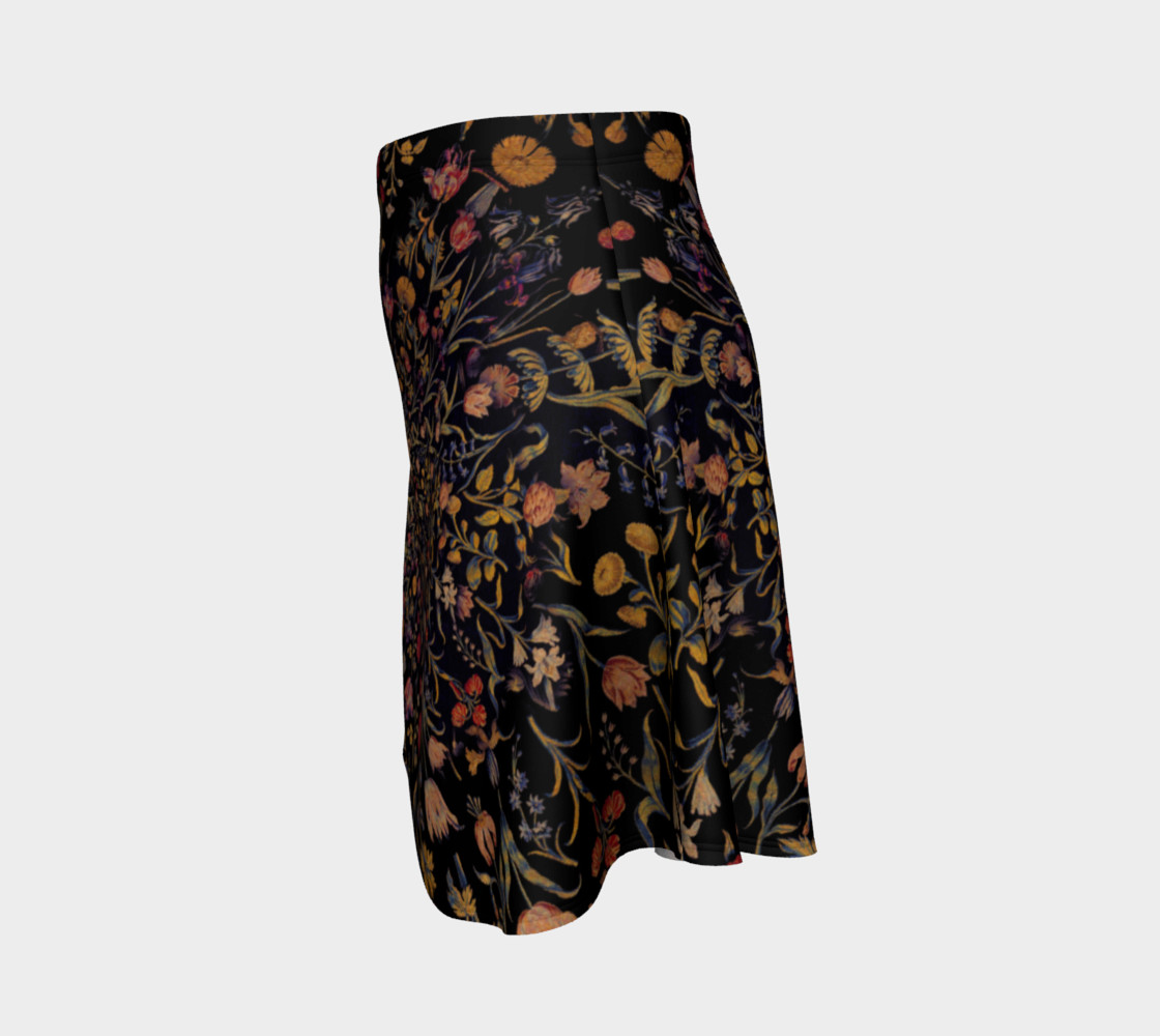 Medieval Flowers on Black Flare Skirt preview #2