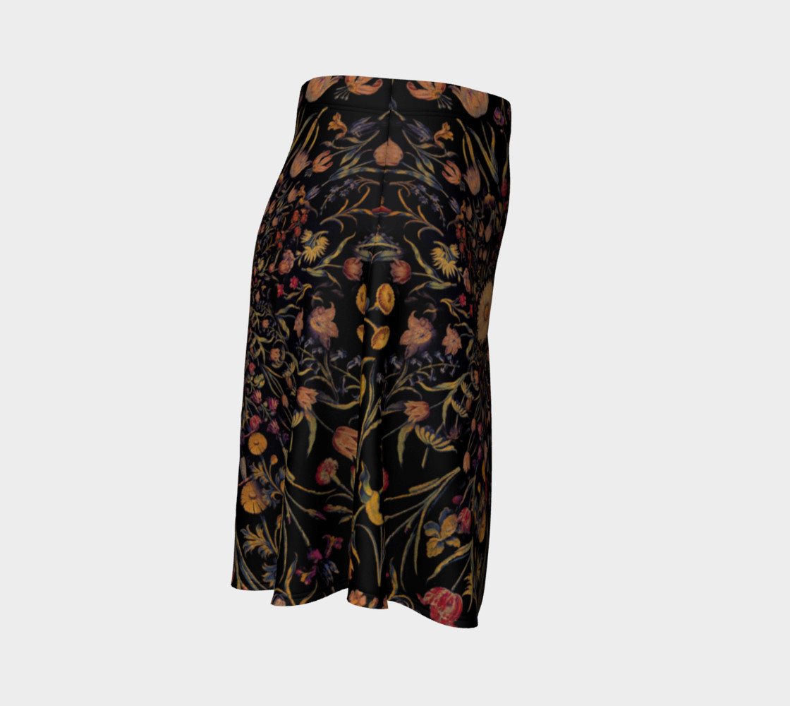 Medieval Flowers on Black Flare Skirt preview #3