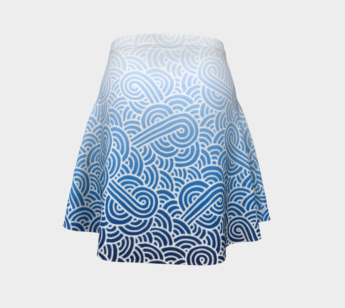 Ombre blue and white swirls doodles Flare Skirt preview #4
