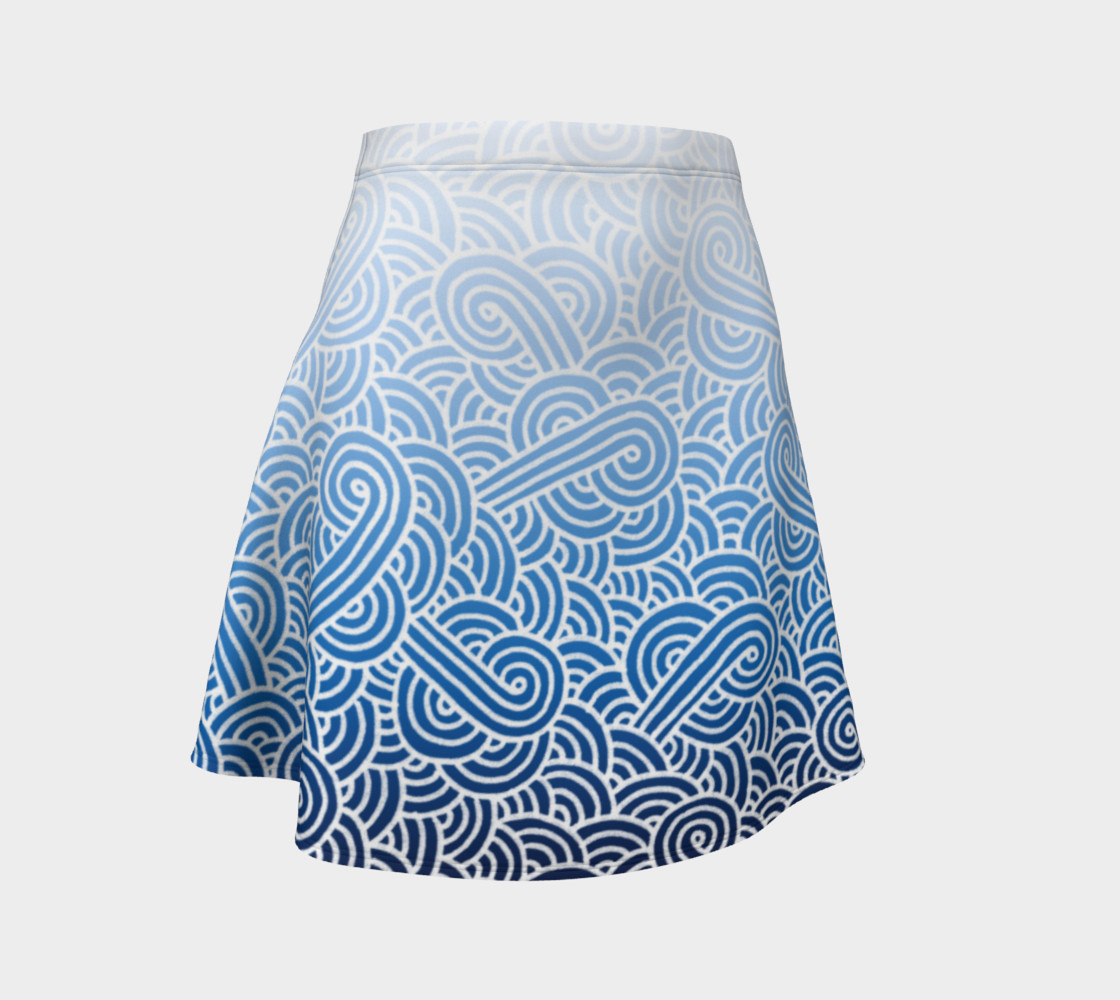 Ombre blue and white swirls doodles Flare Skirt 3D preview
