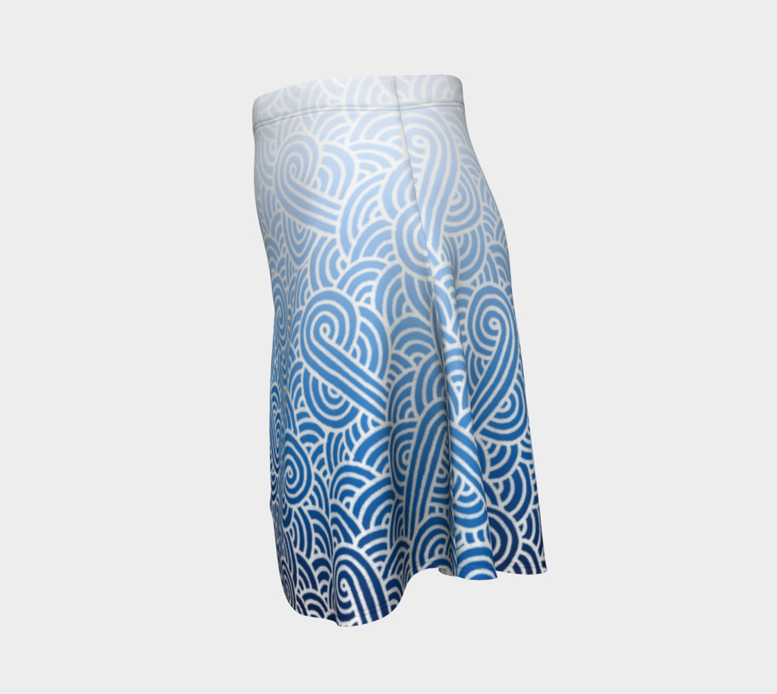 Ombre blue and white swirls doodles Flare Skirt thumbnail #3