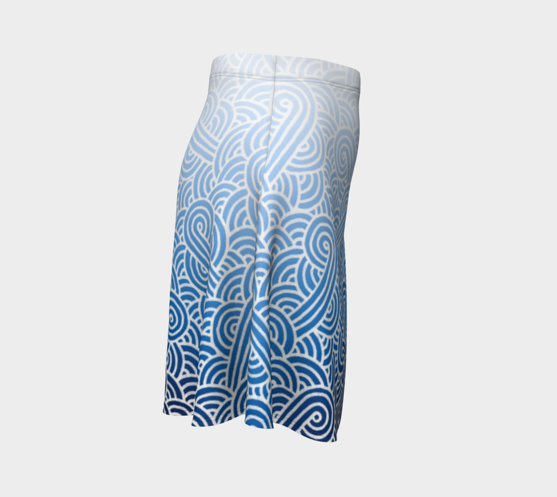 Ombre blue and white swirls doodles Flare Skirt preview #3