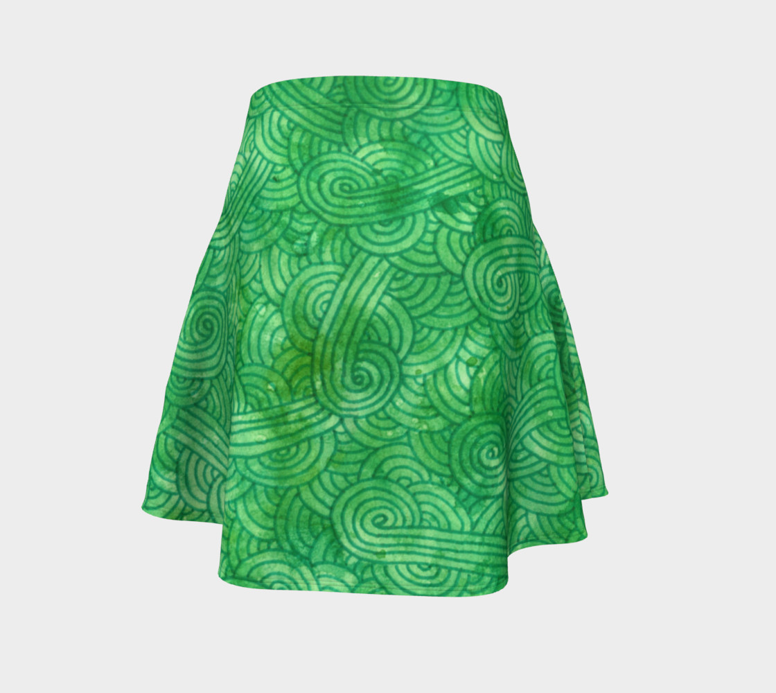 Green swirls doodles Flare Skirt preview #4
